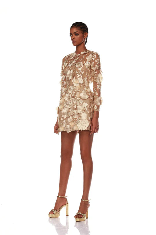 Maraya Bouquet Long Sleeve Dress - Gold by Bronx And Banco — alternate view