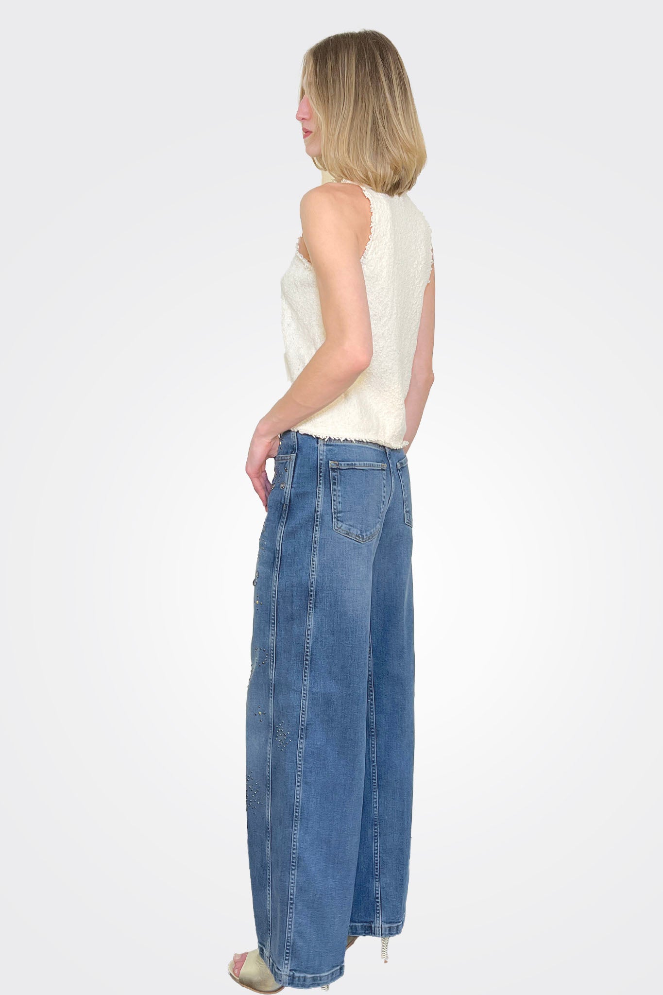 Appliqués Long Wide Leg Denim - Blue by Seventy Venezia — alternate view
