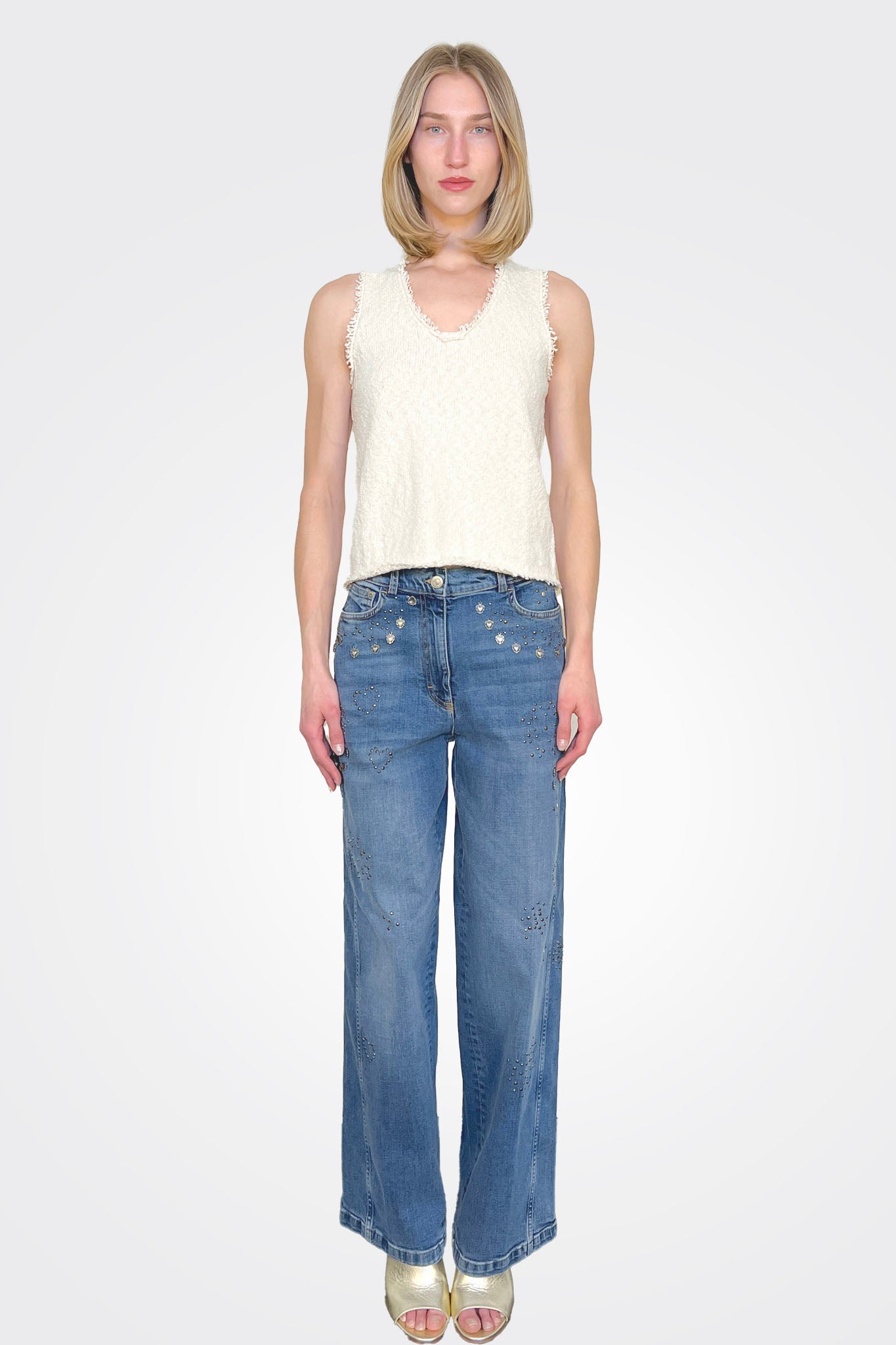 Appliqués Long Wide Leg Denim - Blue by Seventy Venezia | 25 South Boutiques