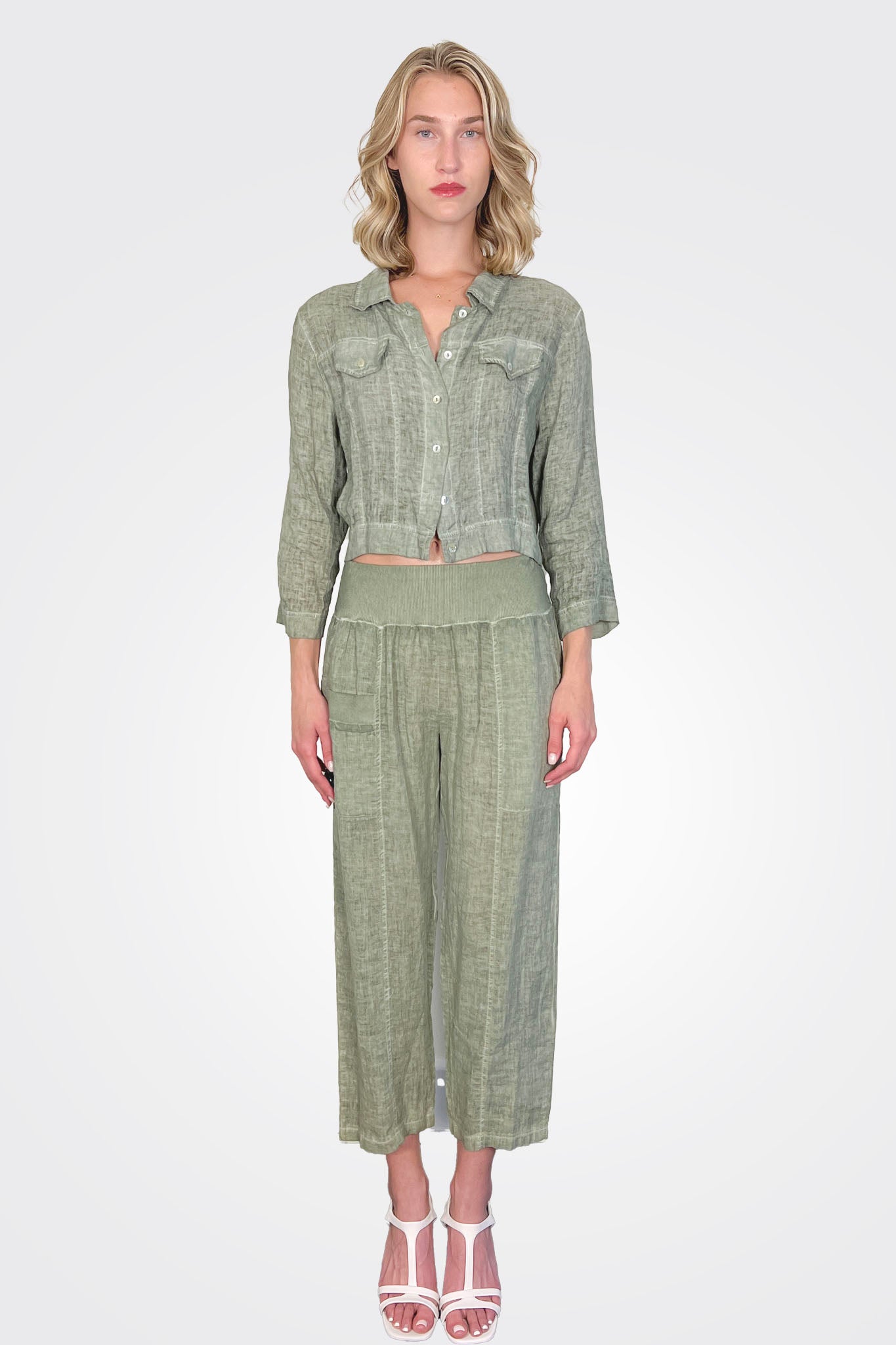 Cropped Button Jacket - Cactus by Inizio — alternate view