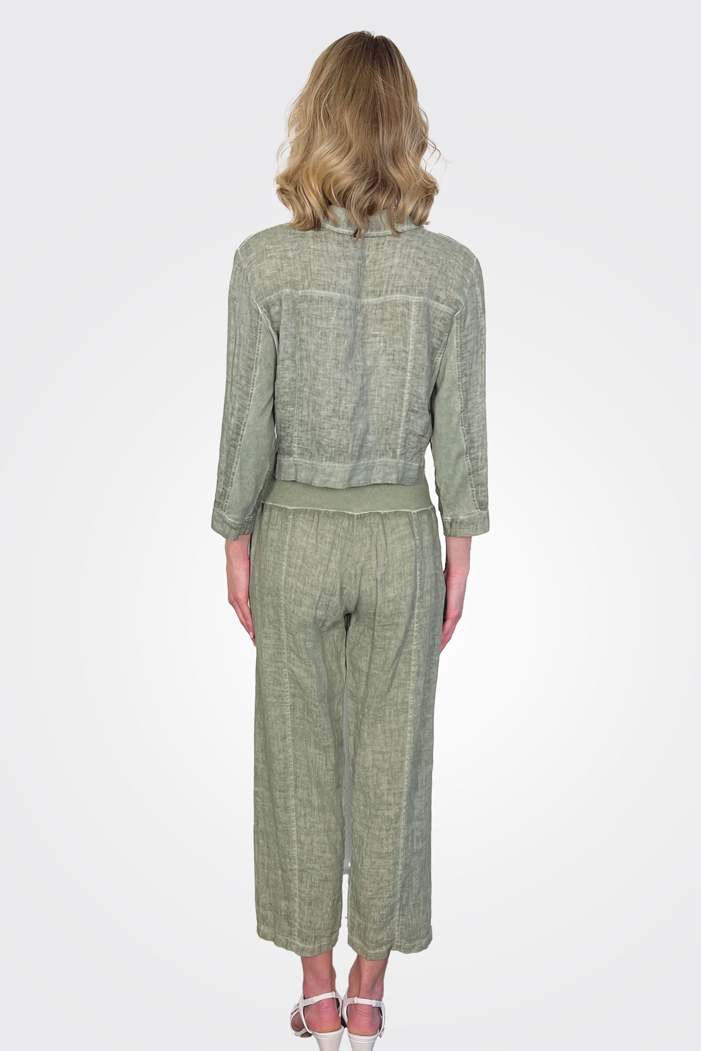 Cropped Button Jacket - Cactus by Inizio — view 3