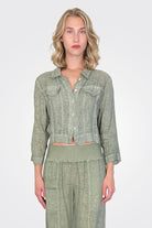 Cropped Button Jacket - Cactus by Inizio | 25 South Boutiques