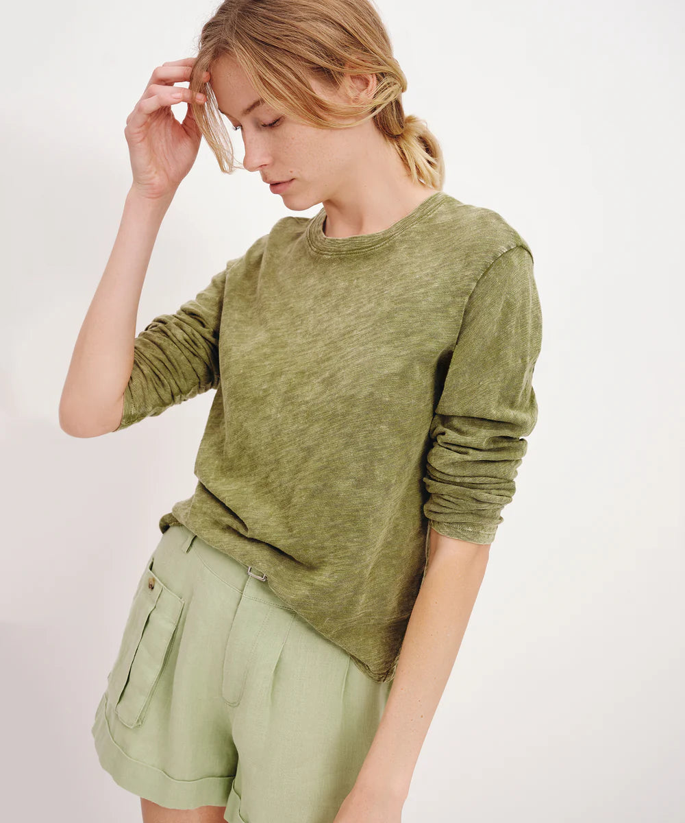 Slub Jersey Chroma Wash Long Sleeve Crop Tee - Juniper by ATM | 25 South Boutiques