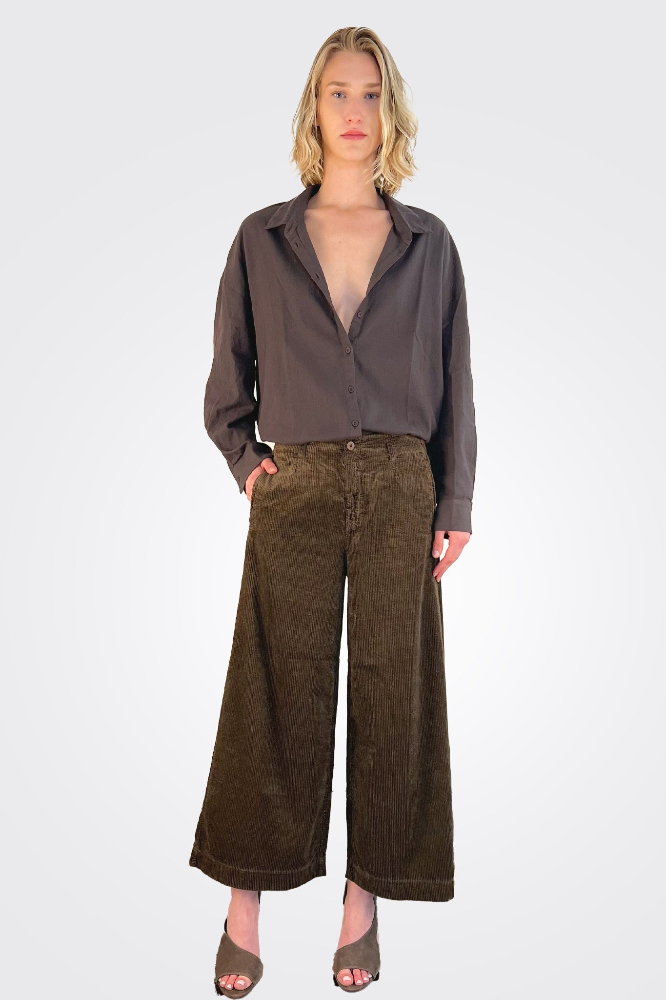 Wide Leg Corduroy Trousers - Chocolate by Transit Par-Such | 25 South Boutiques