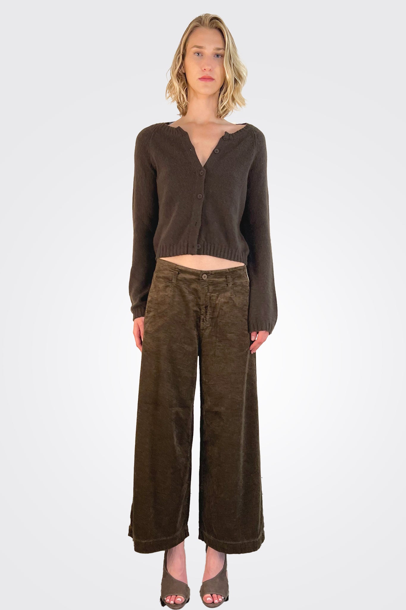 Wide Leg Corduroy Trousers - Chocolate by Transit Par-Such — view 3