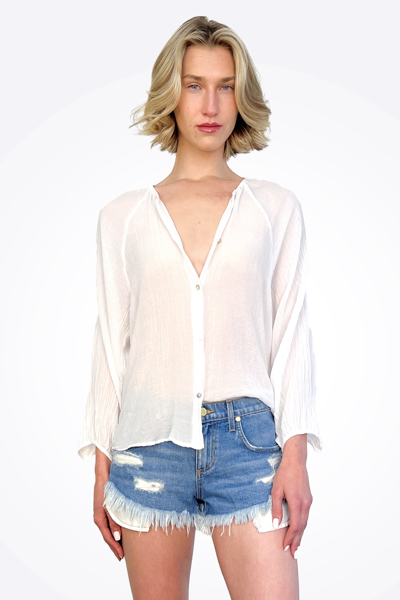 Kaya Mesh Shirt - Chalk by Cali Dreaming | 25 South Boutiques