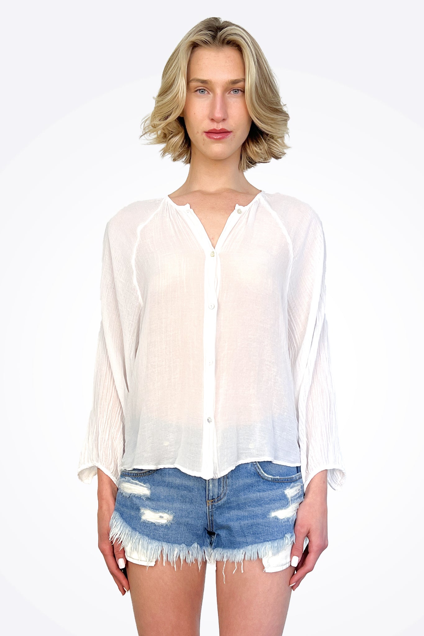 Kaya Mesh Shirt - Chalk by Cali Dreaming — alternate view