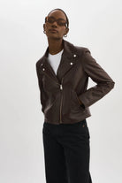 Kelsey Leather Biker Jacket - Mahogany by LAMARQUE — alternate view