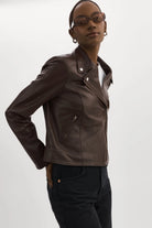 Kelsey Leather Biker Jacket - Mahogany by LAMARQUE — view 3