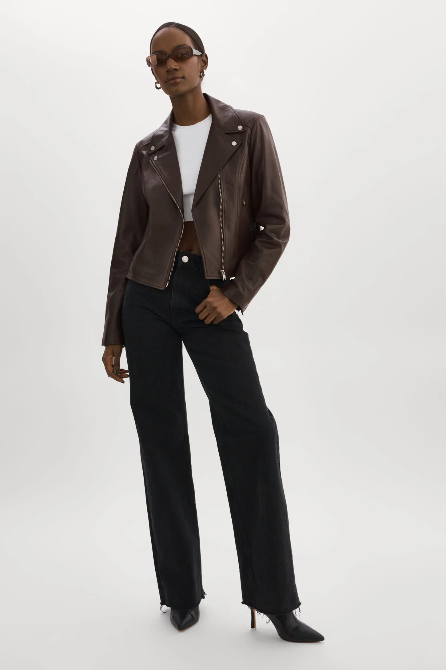 Kelsey Leather Biker Jacket - Mahogany by LAMARQUE — view 4