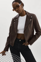 Kelsey Leather Biker Jacket - Mahogany by LAMARQUE — view 6