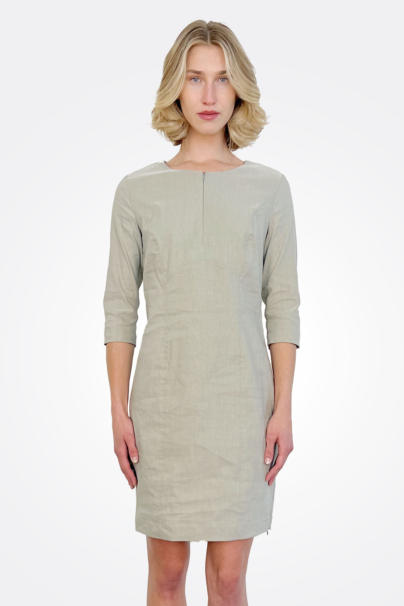 Sleeve Sheath Dress - Khaki by Sarah Pacini — view 3