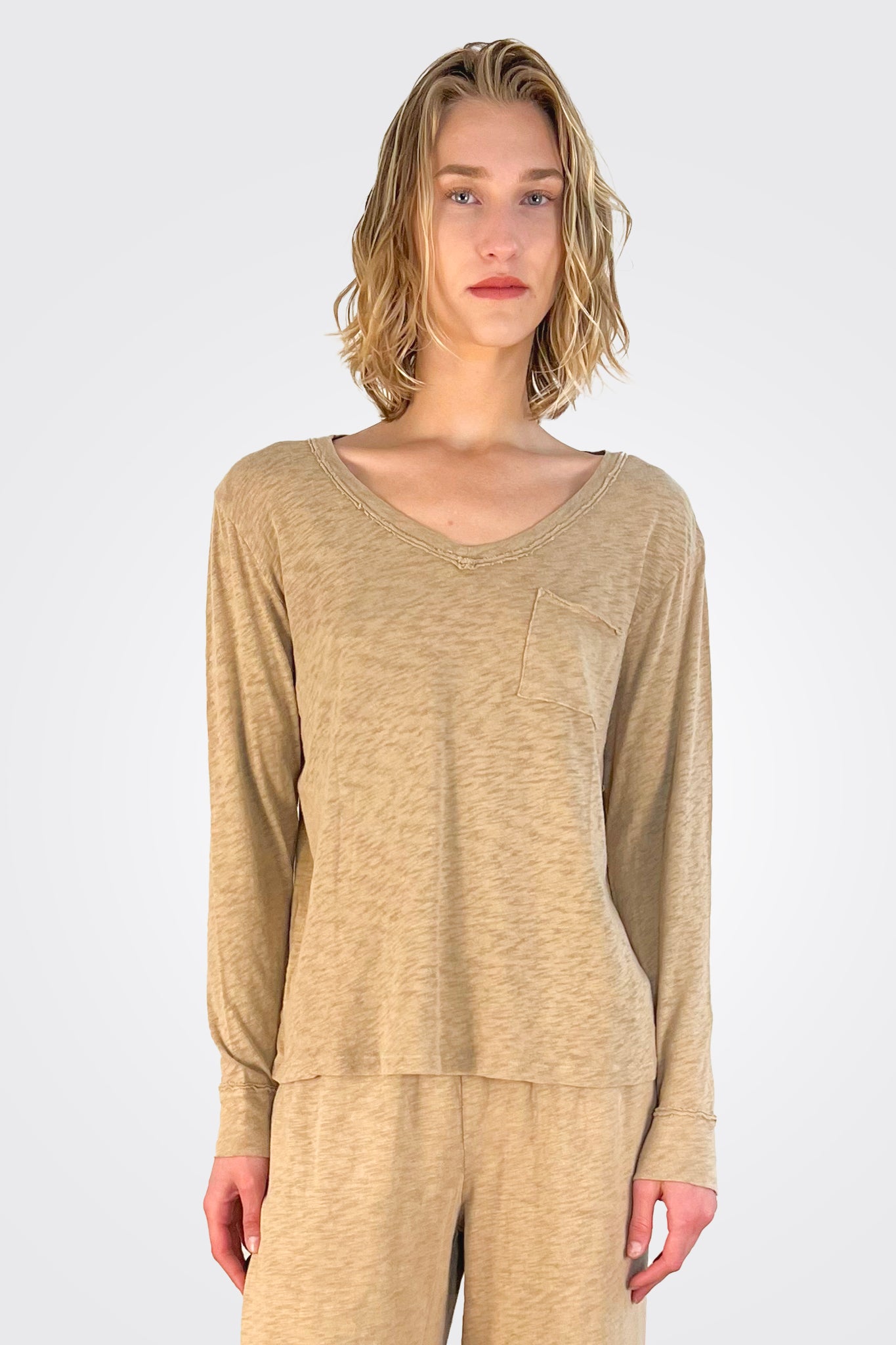 Billie Boyfriend Long Sleeve Tee - Khaki by HelloNite | 25 South Boutiques