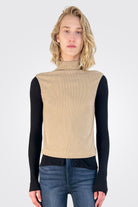 Sleeveless Knit Turtleneck Top - Khaki by Enza Costa — view 4