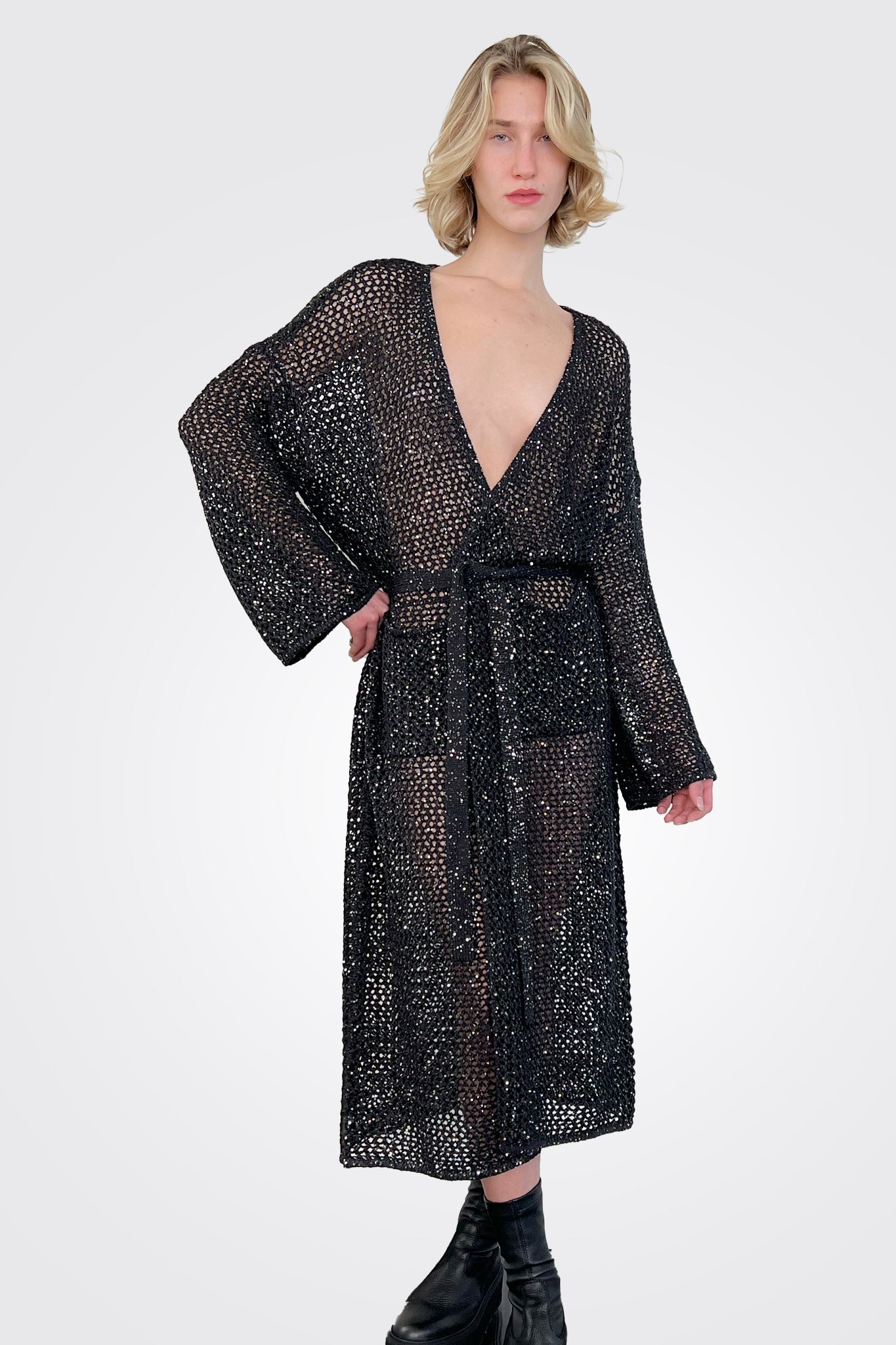 Kiah Knitted Coat - Black by Mes Demoiselles — view 3