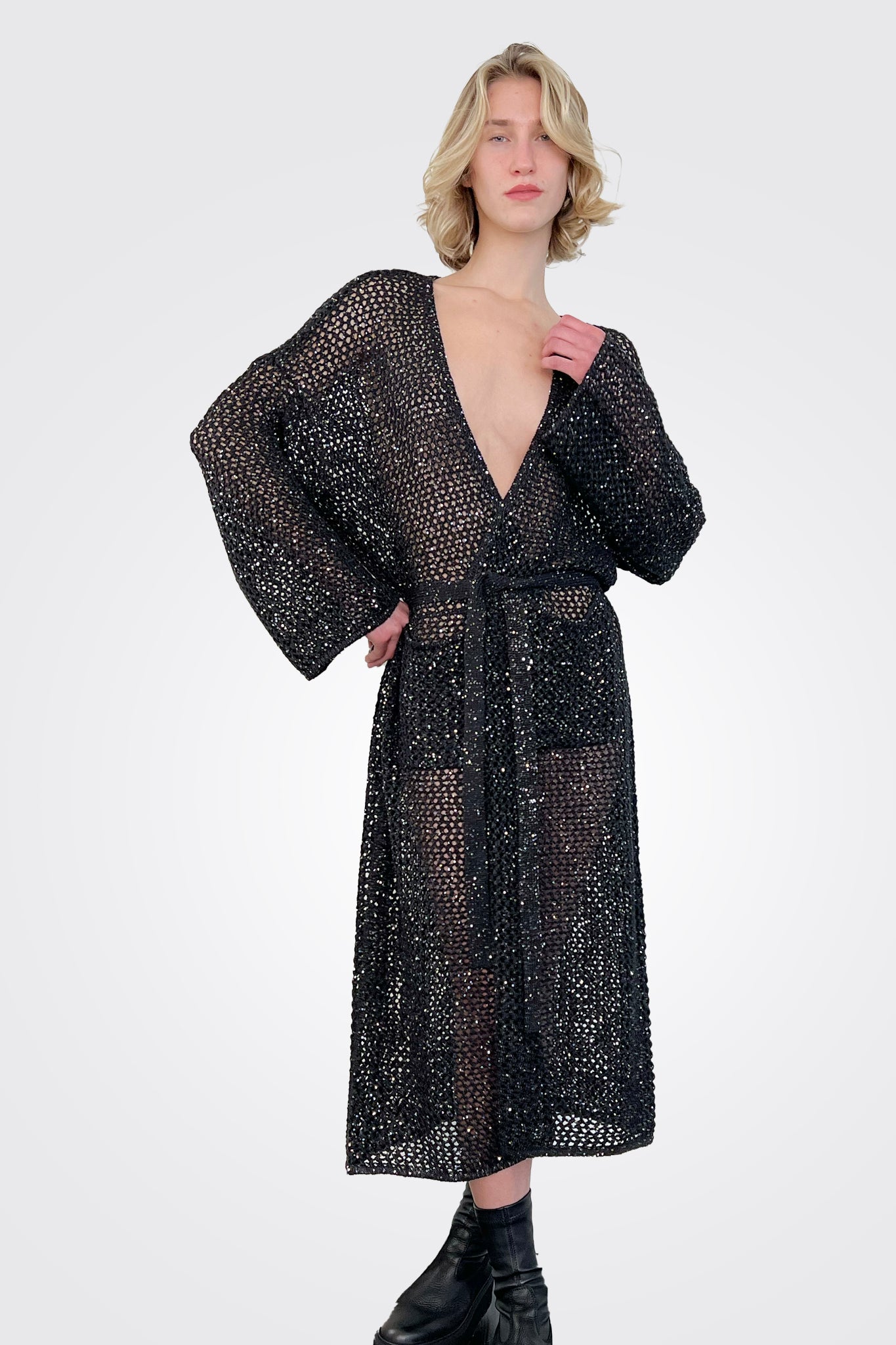 Kiah Knitted Coat - Black by Mes Demoiselles — alternate view