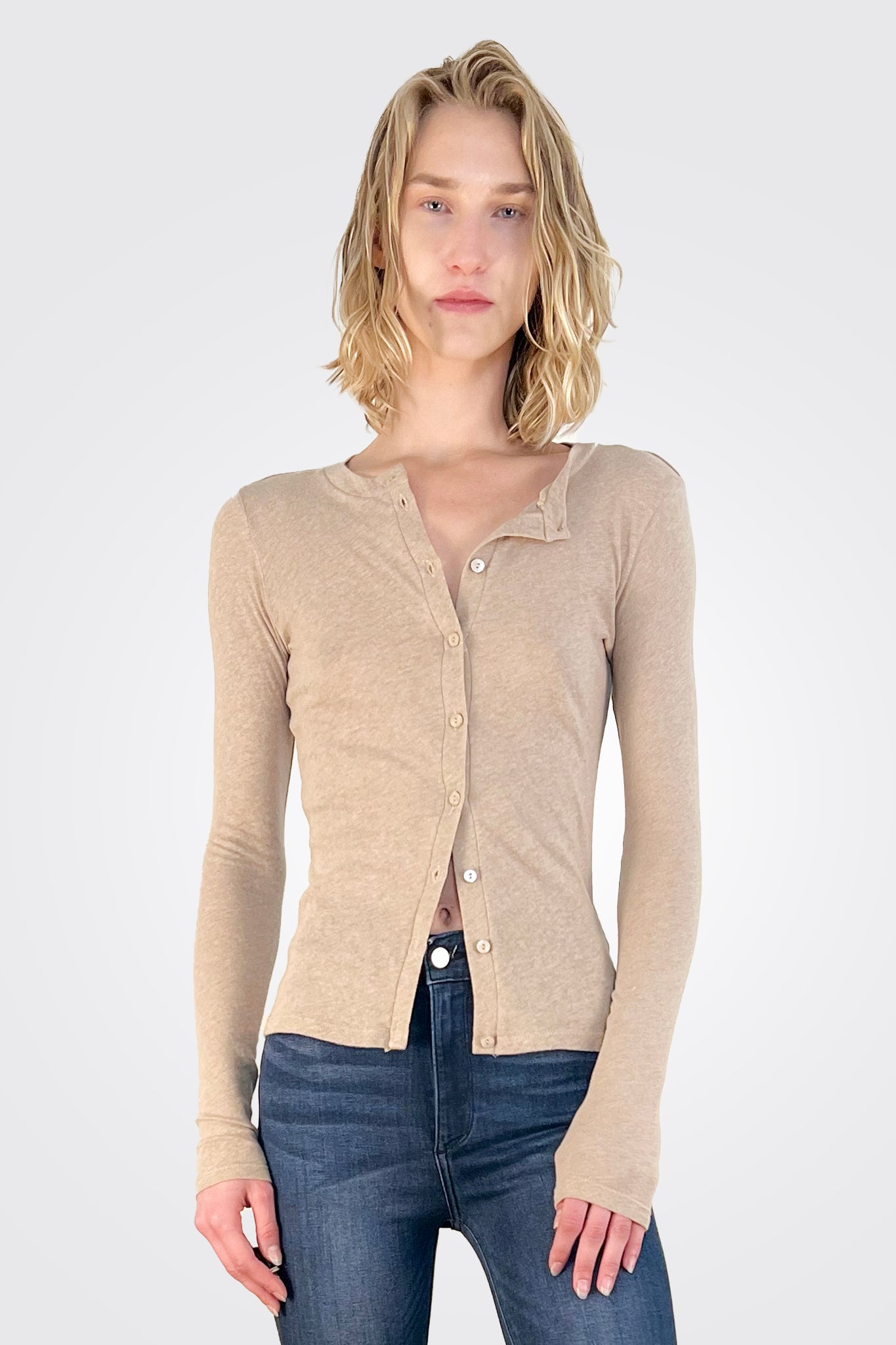 Cashmere Long Sleeve Cardigan - Khaki by Enza Costa | 25 South Boutiques