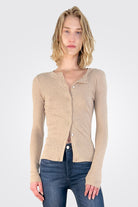 Cashmere Long Sleeve Cardigan - Khaki by Enza Costa | 25 South Boutiques