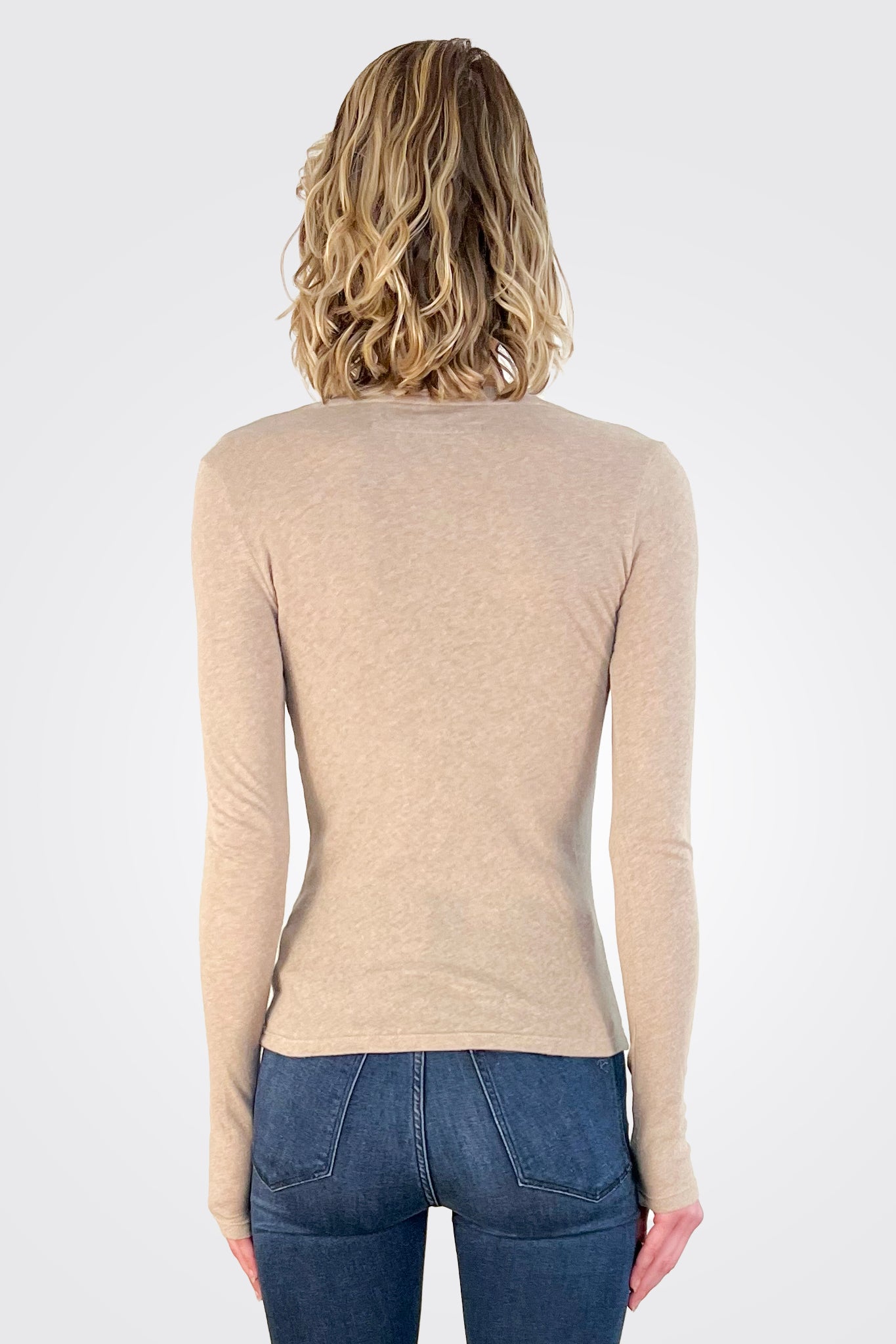 Cashmere Long Sleeve Cardigan - Khaki by Enza Costa — alternate view