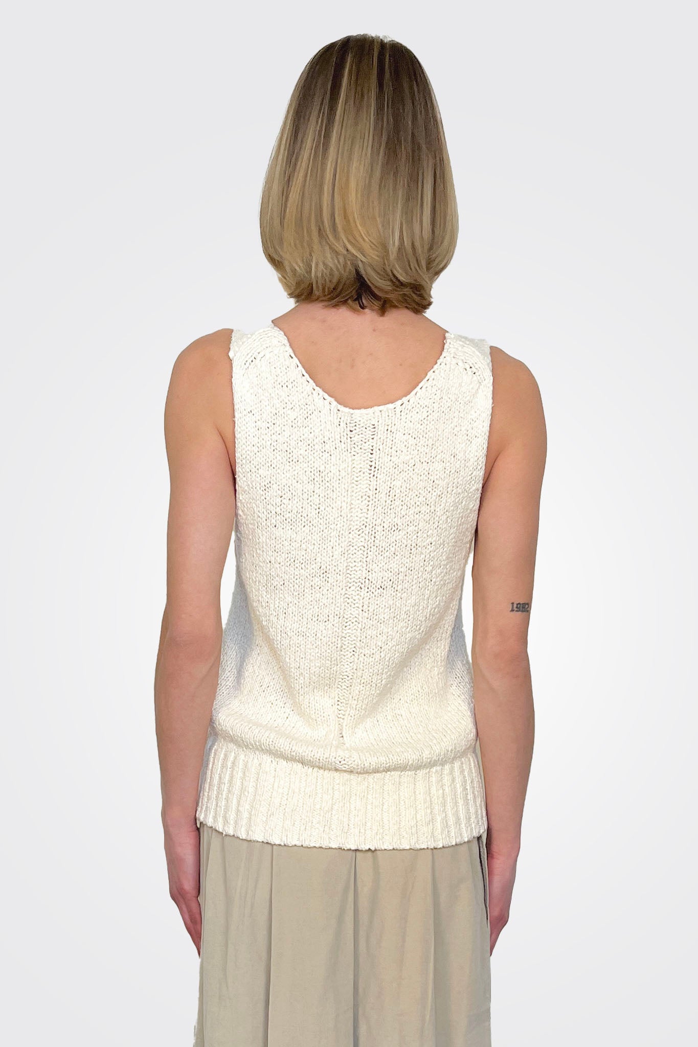 Knit V Neck Tank - Natural by Kristensen — view 3