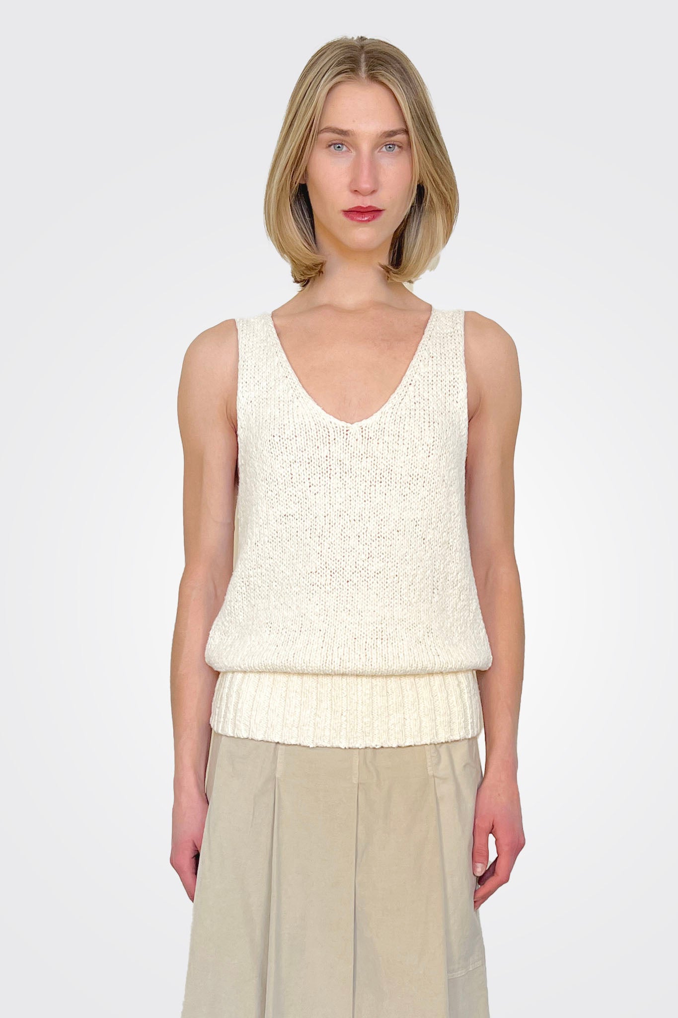 Knit V Neck Tank - Natural by Kristensen | 25 South Boutiques