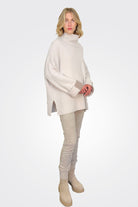 Cashmere Roll Neck Color Block Sweater - Chalk by Kristensen — view 3