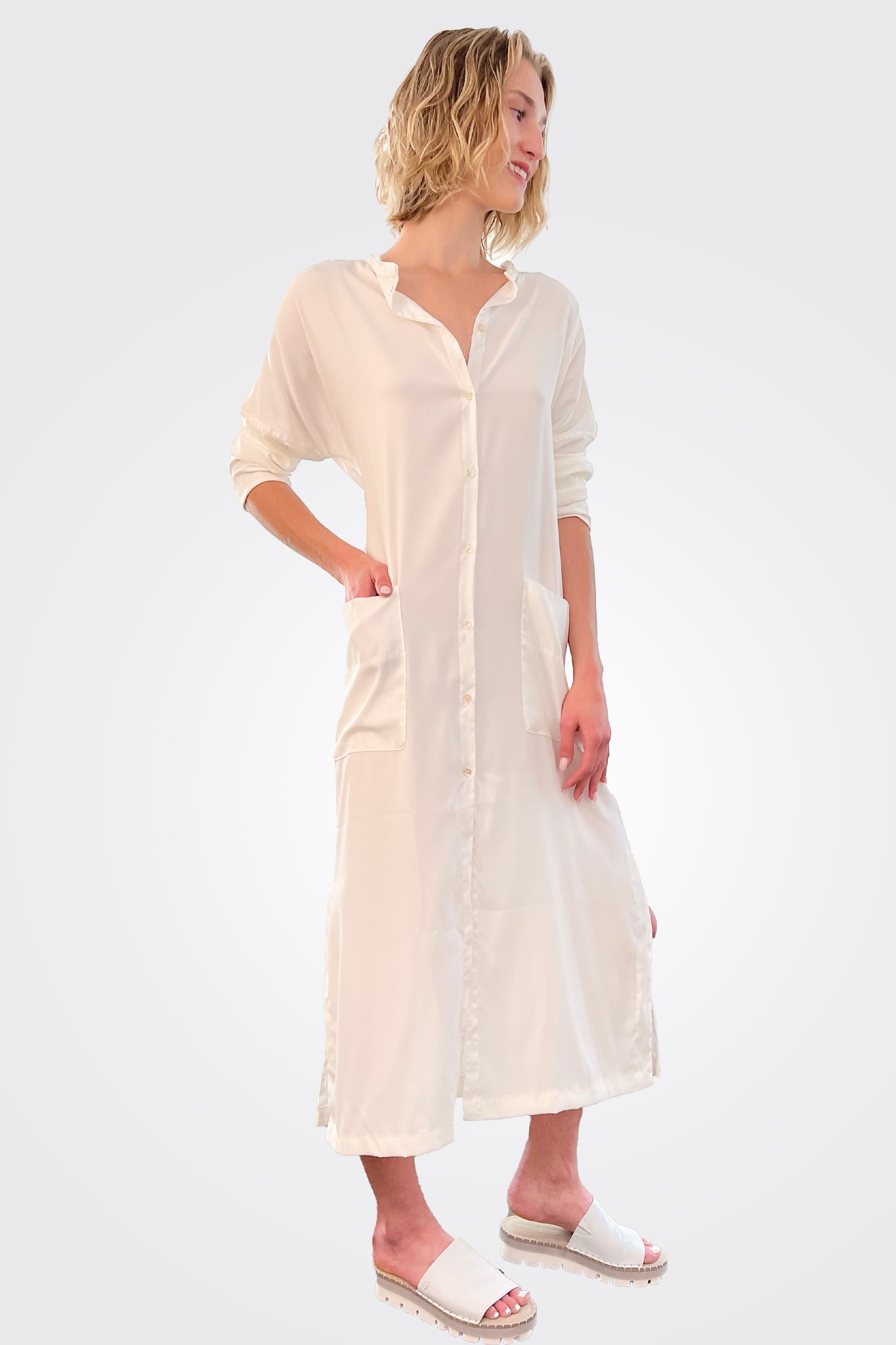 Silk Shirt Dress - Natural by Kristensen — alternate view