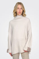 Cashmere Roll Neck Color Block Sweater - Chalk by Kristensen — alternate view