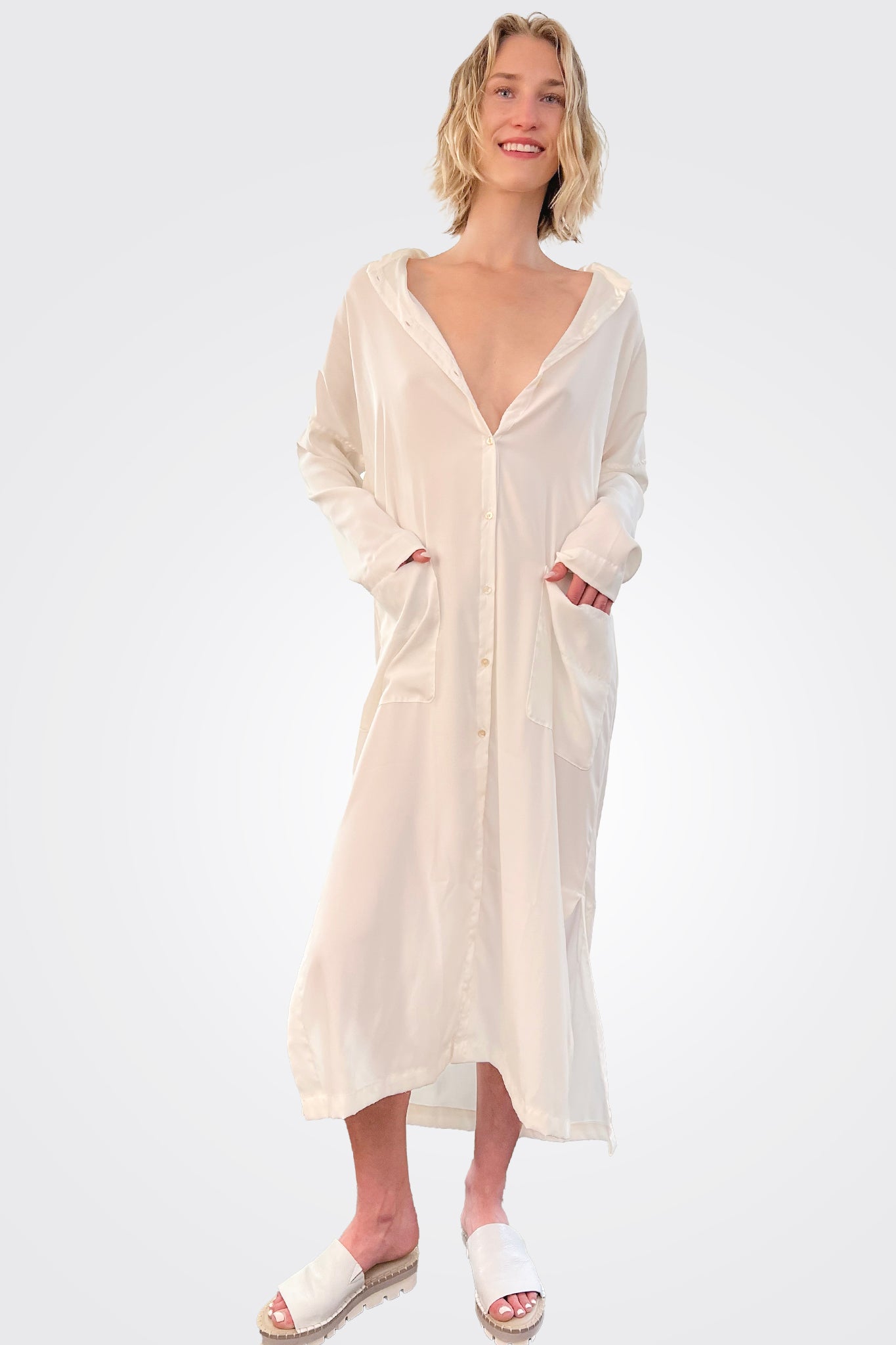 Silk Shirt Dress - Natural by Kristensen — view 3