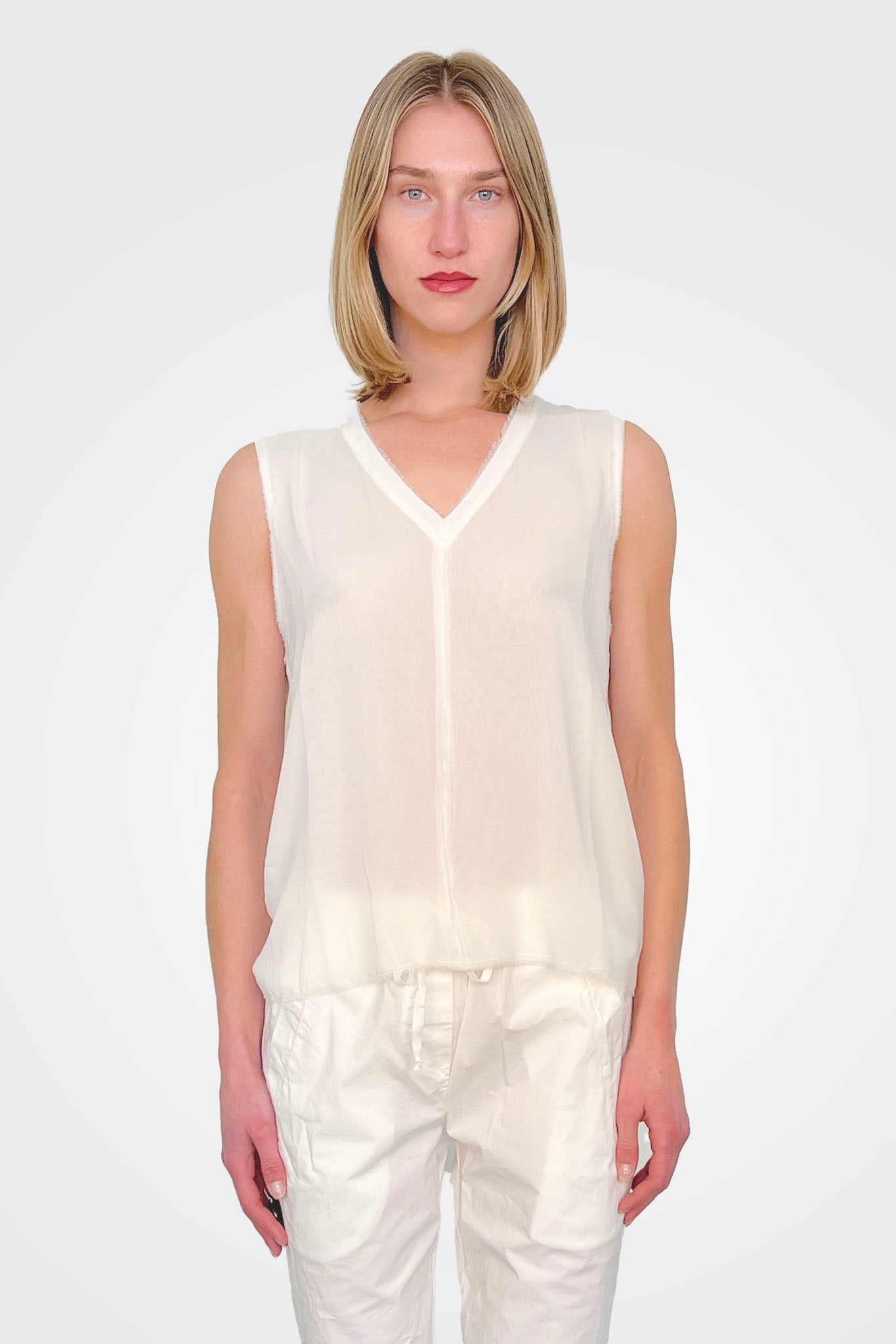 Silk V Neck Top - Natural by Kristensen | 25 South Boutiques