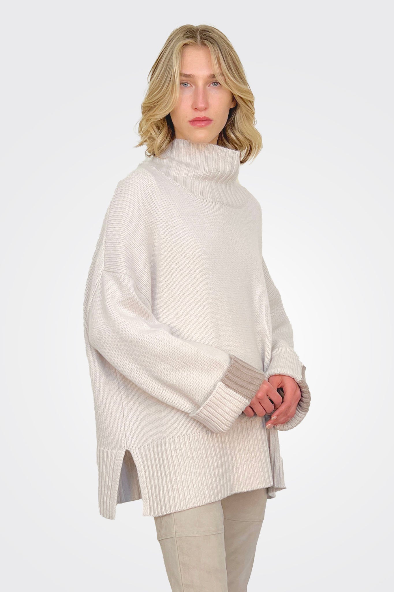 Cashmere Roll Neck Color Block Sweater - Chalk by Kristensen | 25 South Boutiques