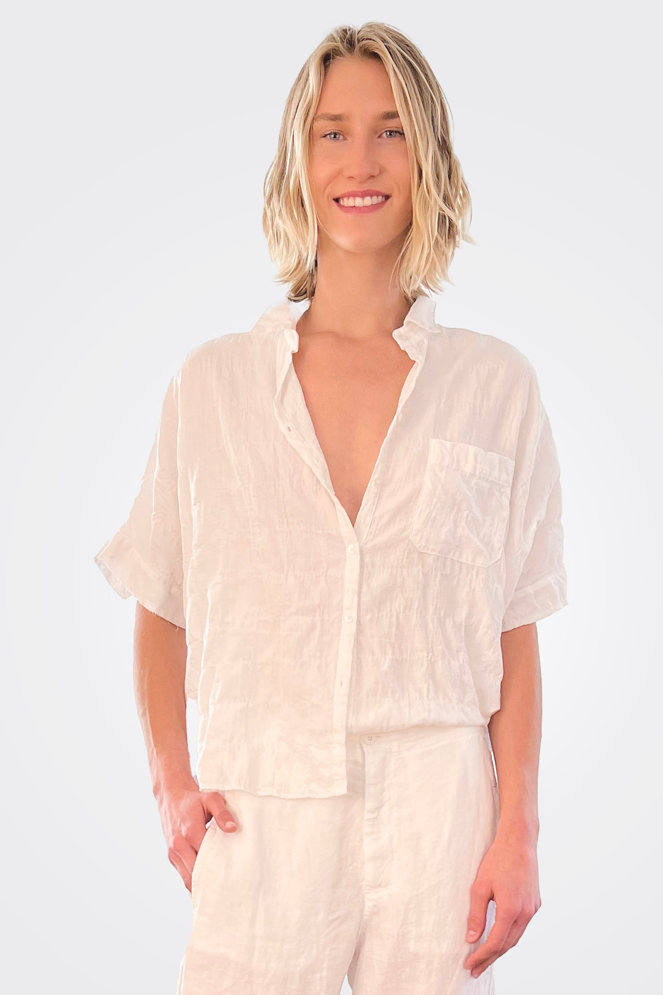 Cotton Short Sleeve Shirt - White by Kristensen | 25 South Boutiques