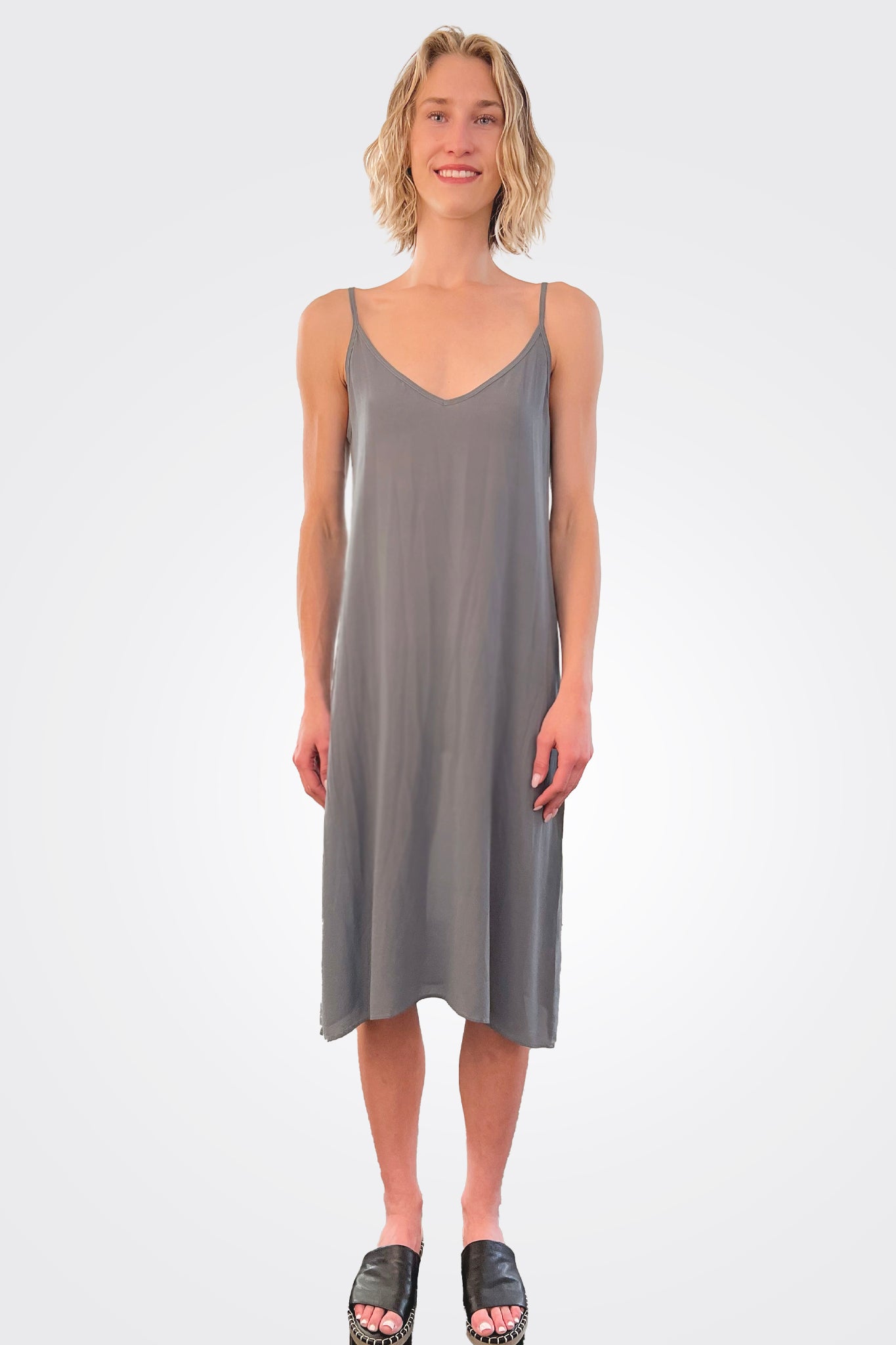 Sheer Silk Slip Dress - Grey by Kristensen | 25 South Boutiques