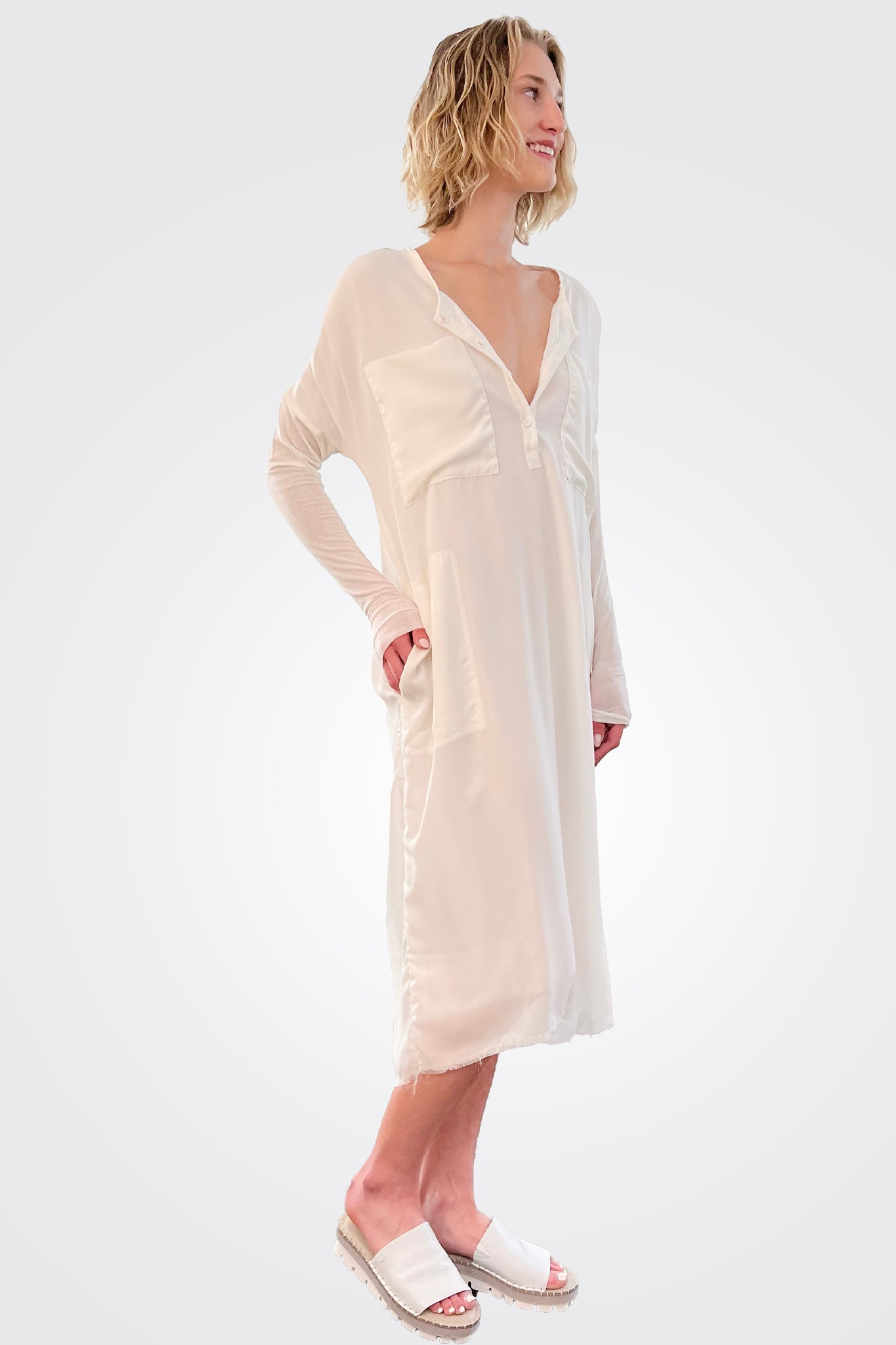 Crepe Georgette Shirt Dress - Natural by Kristensen — alternate view