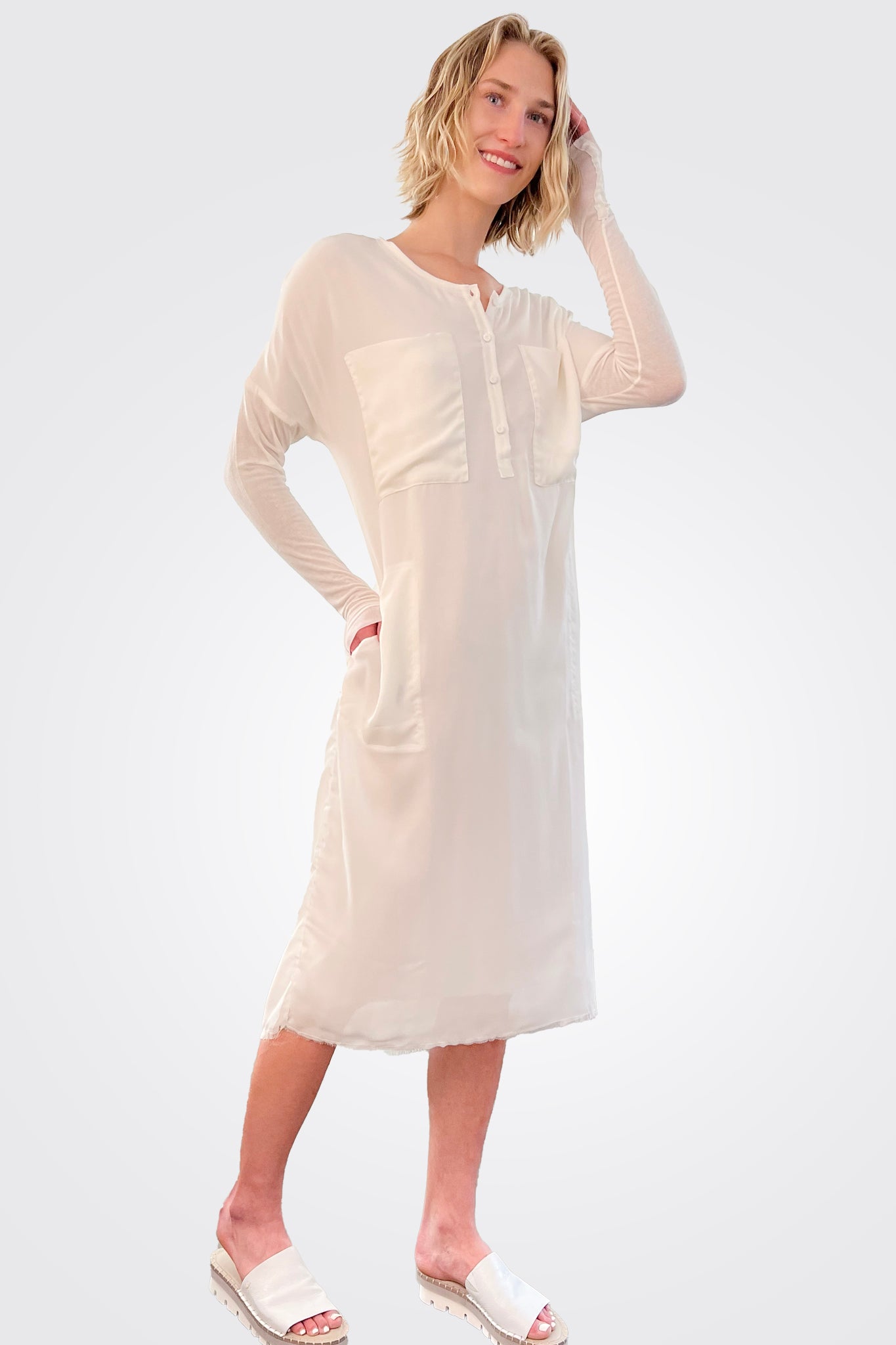 Crepe Georgette Shirt Dress - Natural by Kristensen | 25 South Boutiques