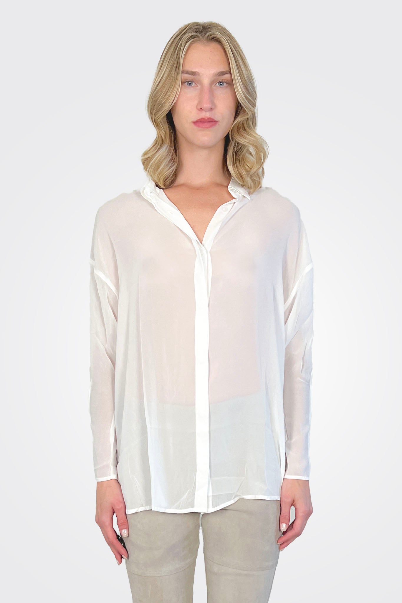 Silk Georgette PinTruck Oversize Shirt - Natural by Kristensen | 25 South Boutiques