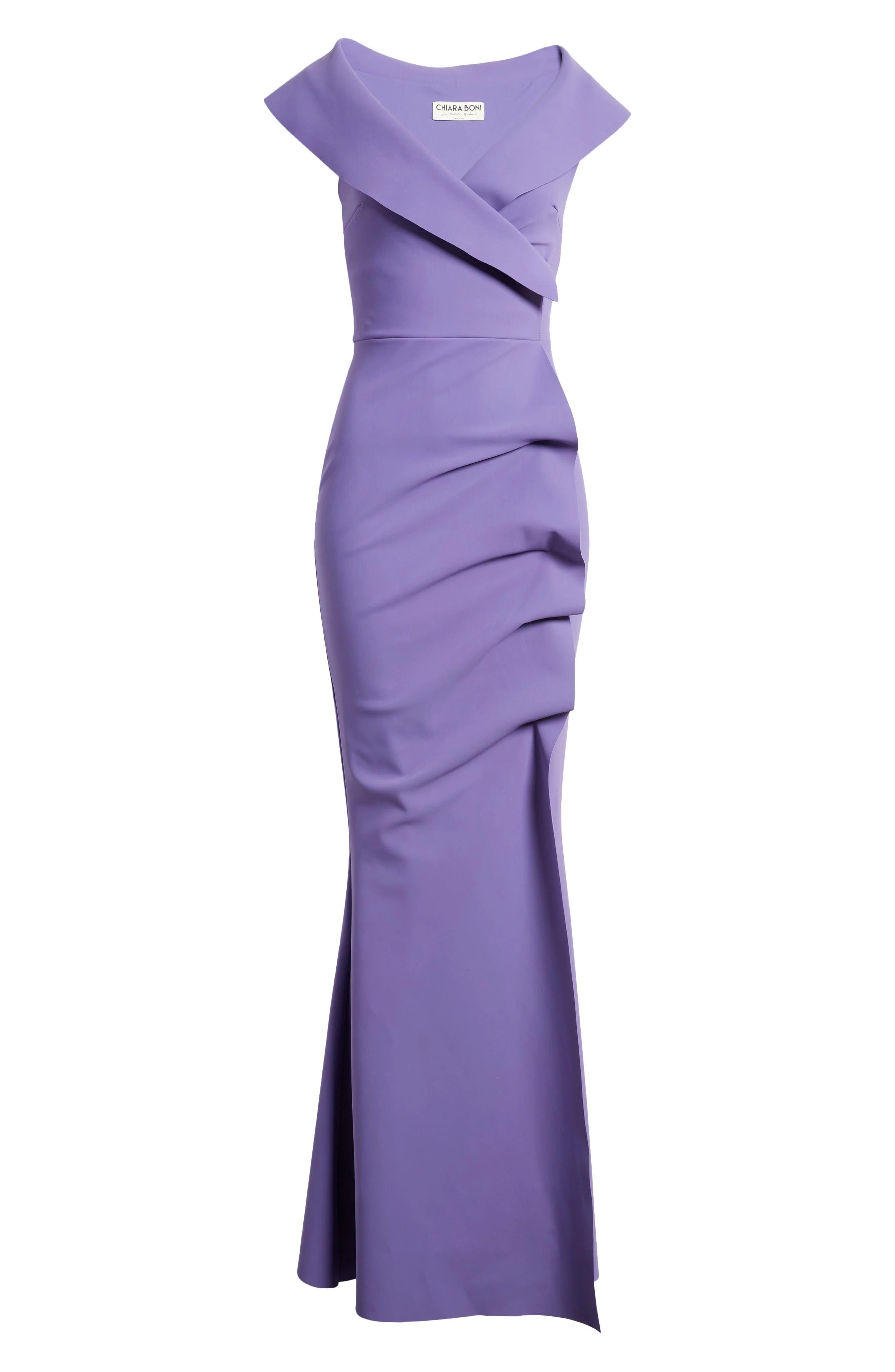 Norc Portrait Collar Mermaid Gown - Dark Lavender by Chiara Boni — view 4