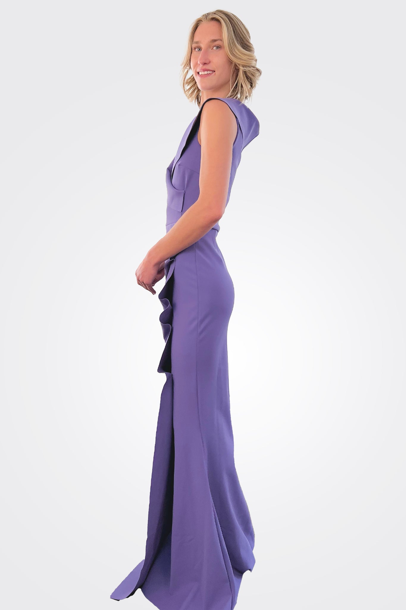 Norc Portrait Collar Mermaid Gown - Dark Lavender by Chiara Boni — alternate view