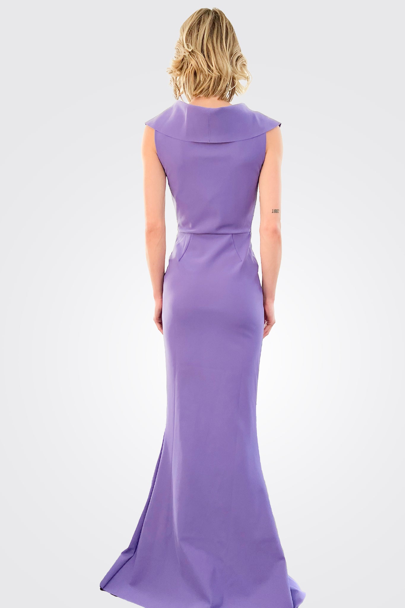 Norc Portrait Collar Mermaid Gown - Dark Lavender by Chiara Boni — view 3