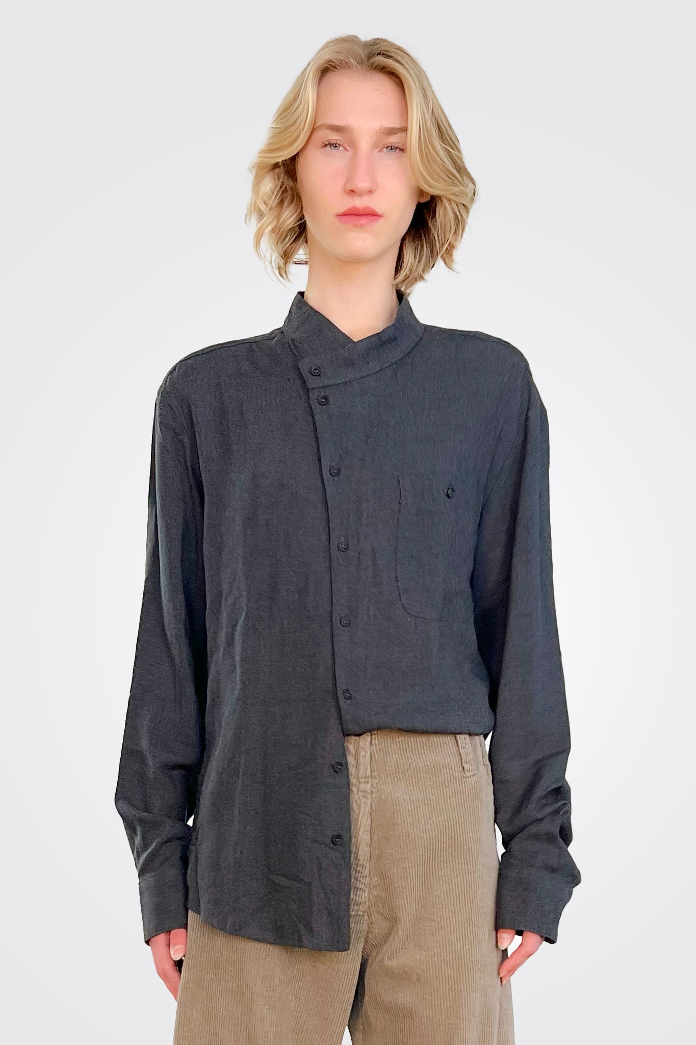Asym Collar Shirt - Charcoal by Lurdes Bergada | 25 South Boutiques