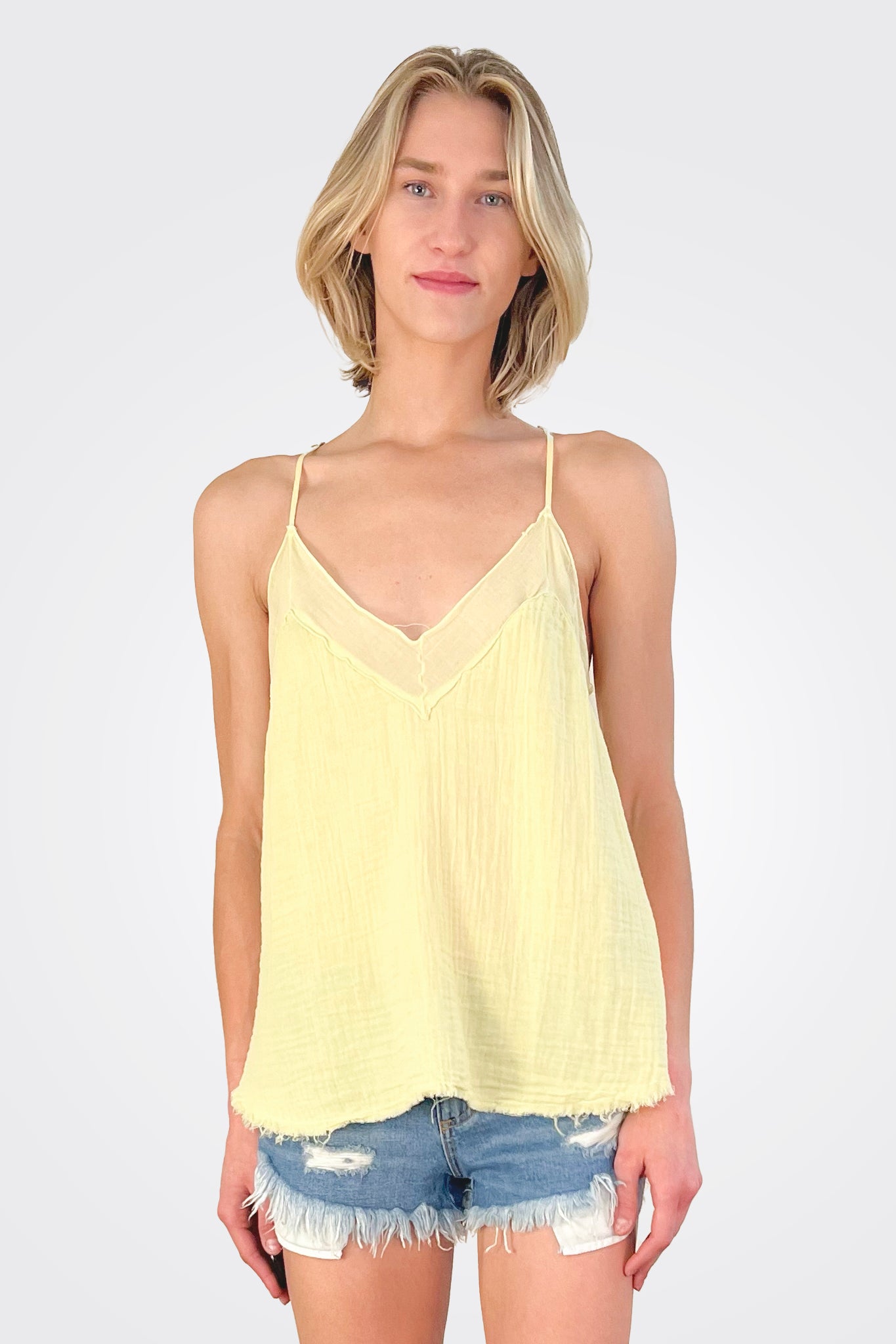 V Neck Gauze Cami - Lemon by Stark X | 25 South Boutiques
