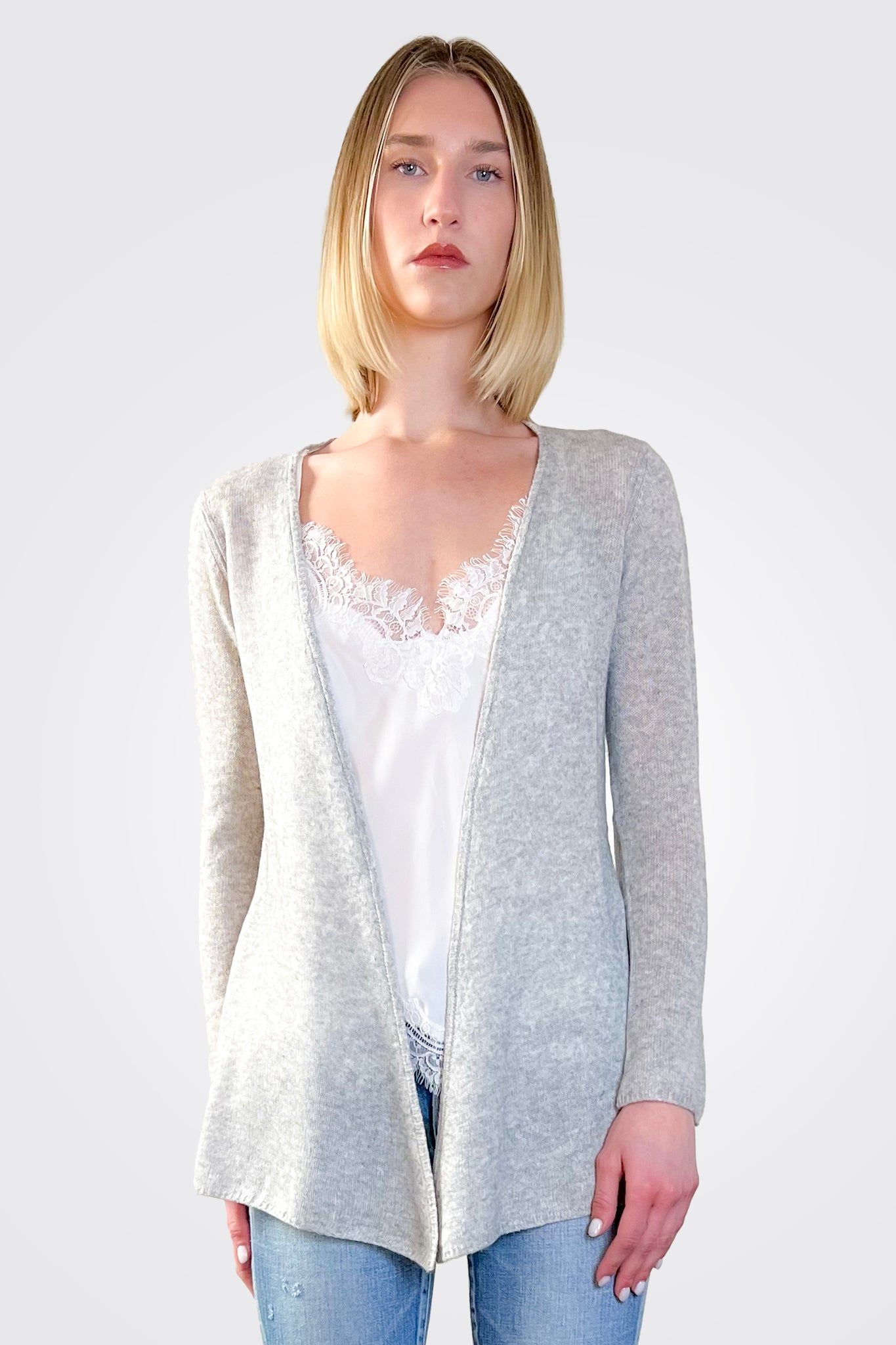 Cashmere Open Duster - Light Heather Grey by Minnie Rose | 25 South Boutiques
