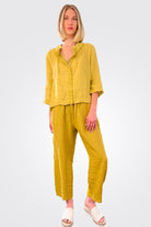 Linen Elastic Waist Trousers - Lime by Transit Par-Such — view 3