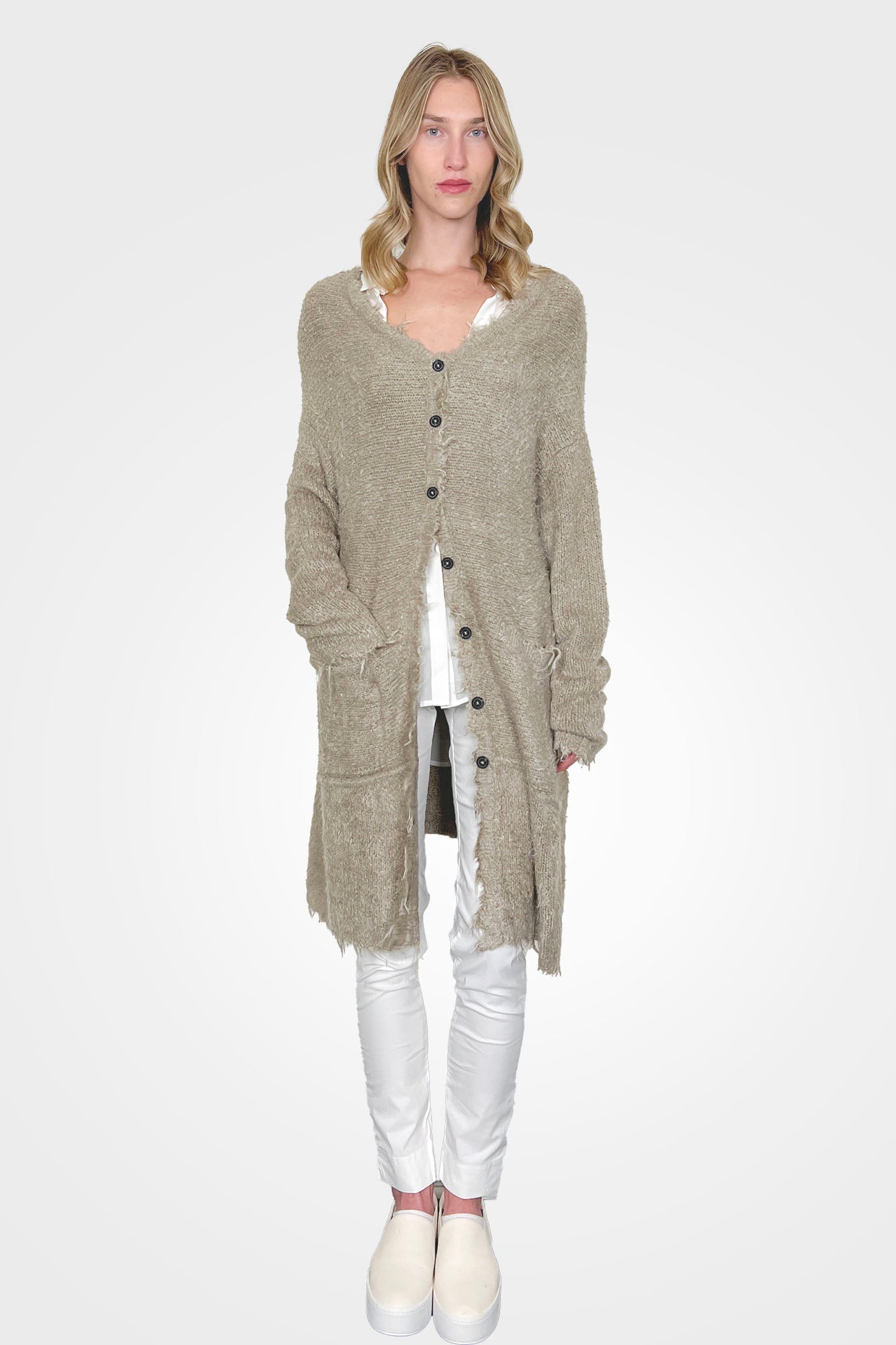 Silk Long Raw Edge Cardigan - Linen by Rundholz — view 3