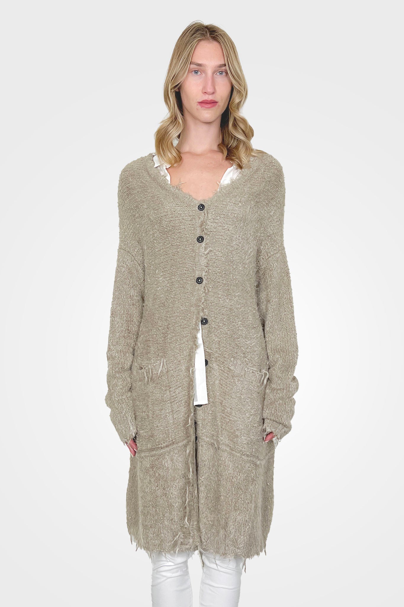 Silk Long Raw Edge Cardigan - Linen by Rundholz — alternate view