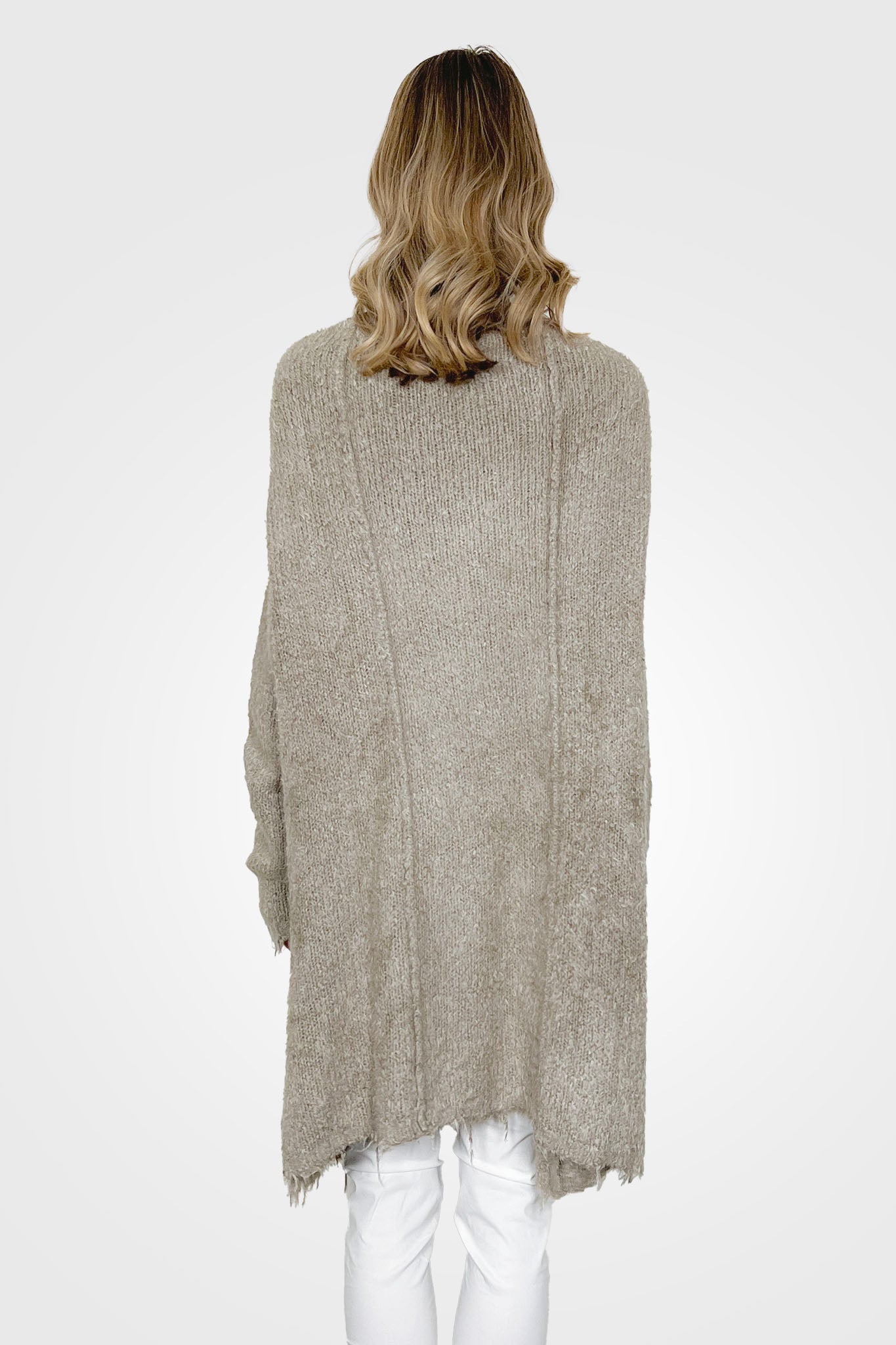 Silk Long Raw Edge Cardigan - Linen by Rundholz — view 4