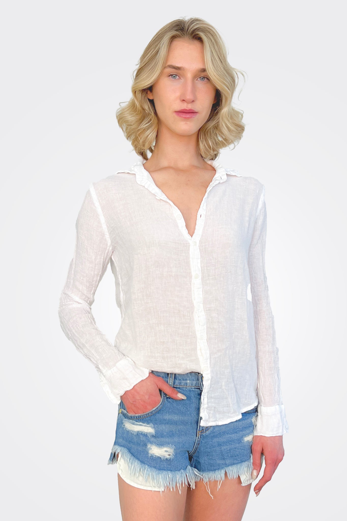 Romey Linen Shirt - White by CP Shades | 25 South Boutiques