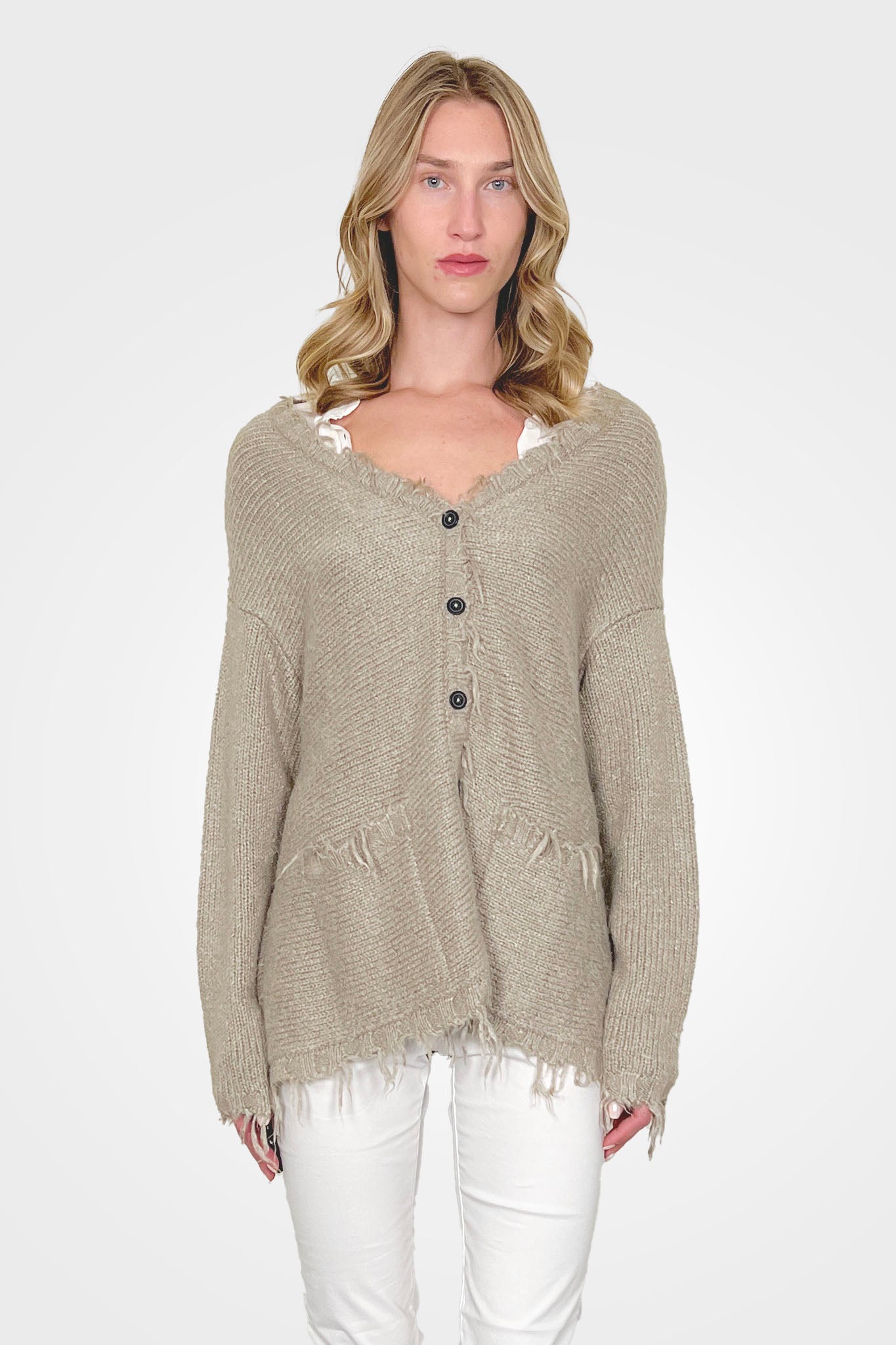 Silk Oversized Raw Edge Cardigan - Linen by Rundholz — alternate view