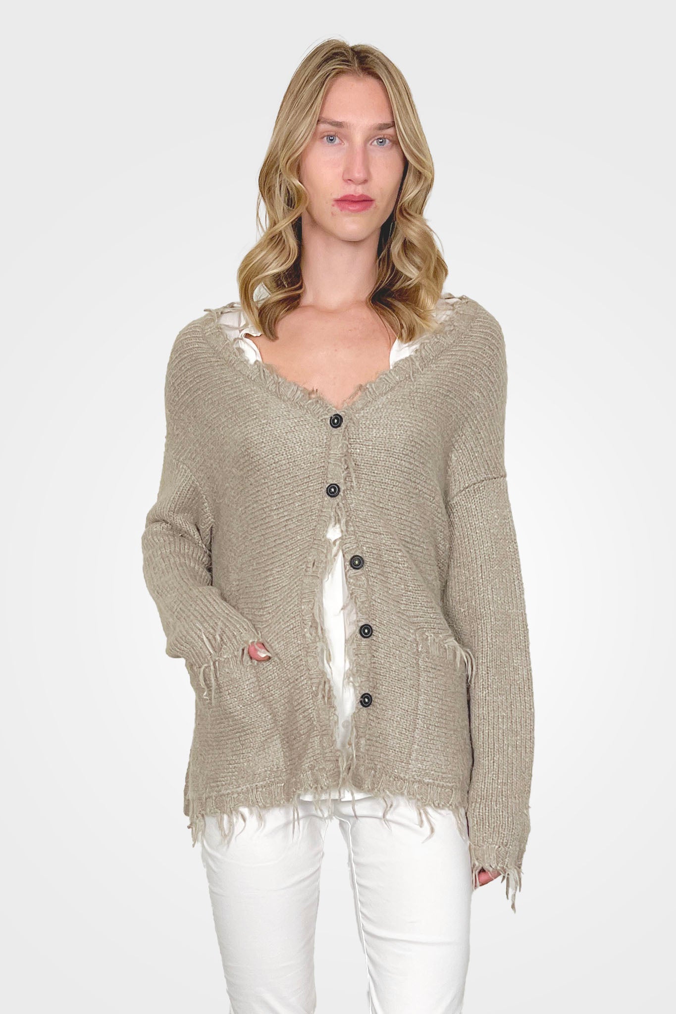 Silk Oversized Raw Edge Cardigan - Linen by Rundholz | 25 South Boutiques