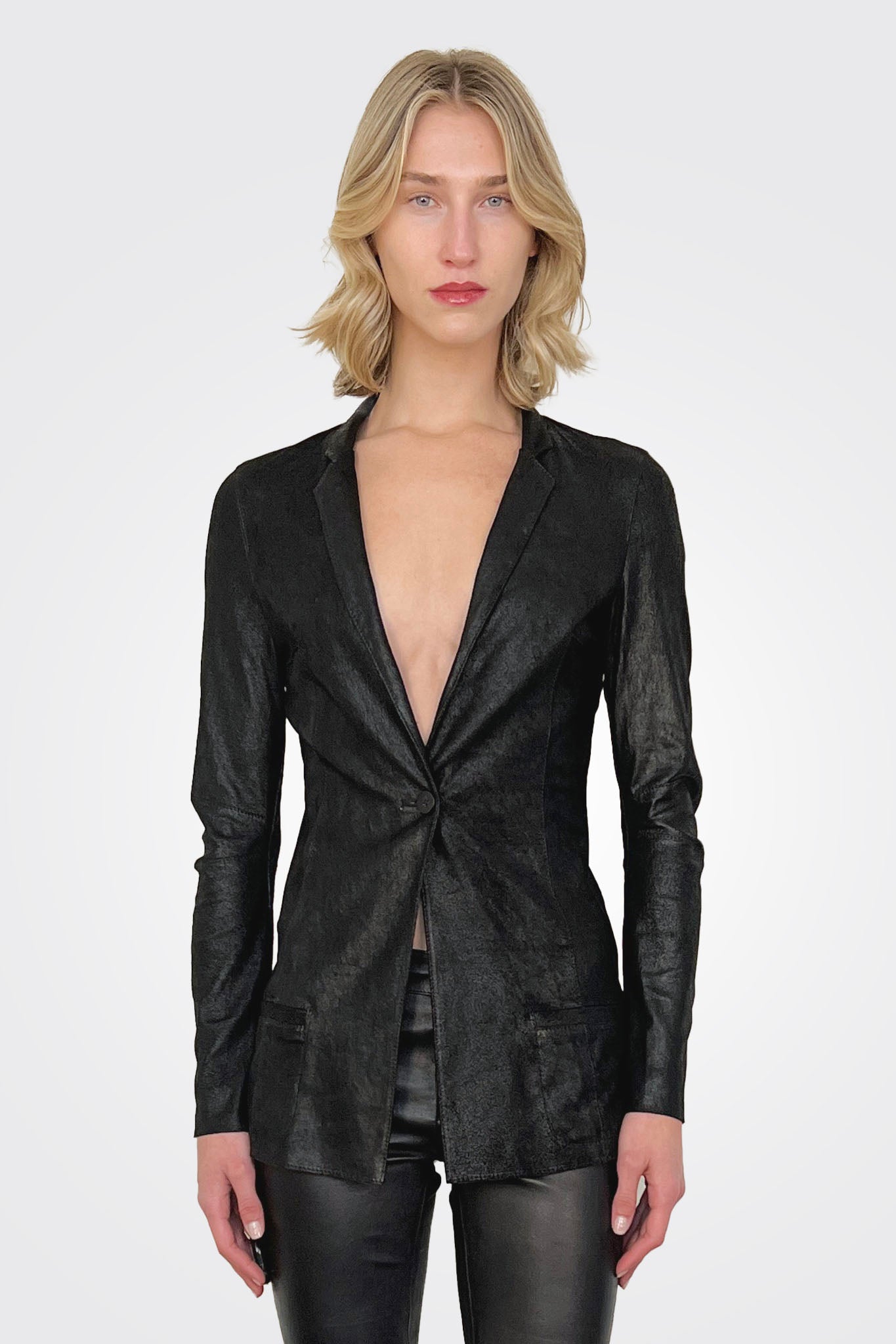 Leather Blazer Jacket - Nero by Giorgio Brato — alternate view